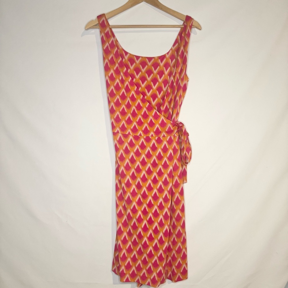 Diane Von Furstenberg100% Silk Sleeveless Pink and Orange Midi Wrap Dress Sz 12